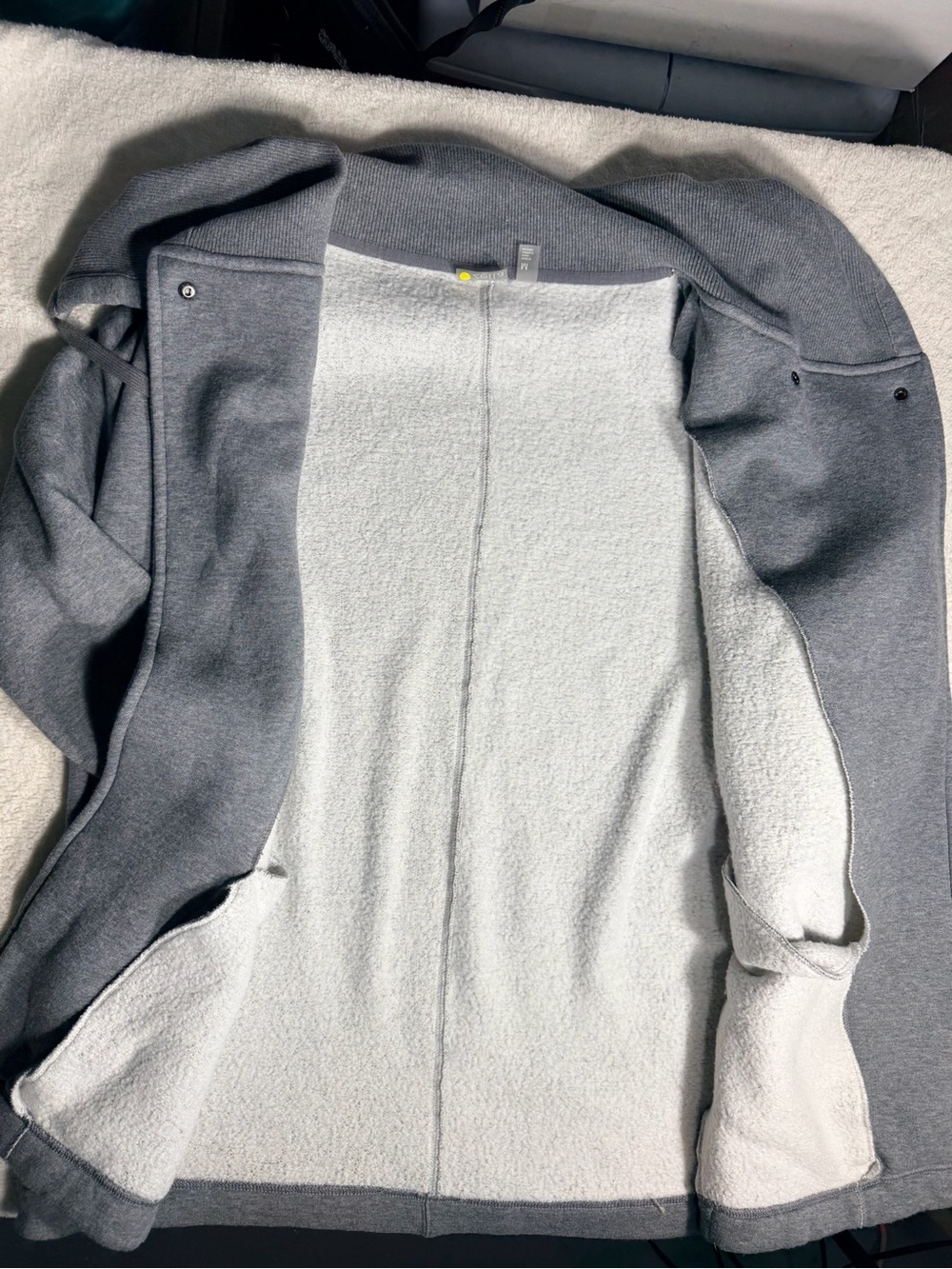 Zella Cozy Sherpa Lined Open Front Poncho Wrap Hoodie Grey | Medium - Picture 3 of 5